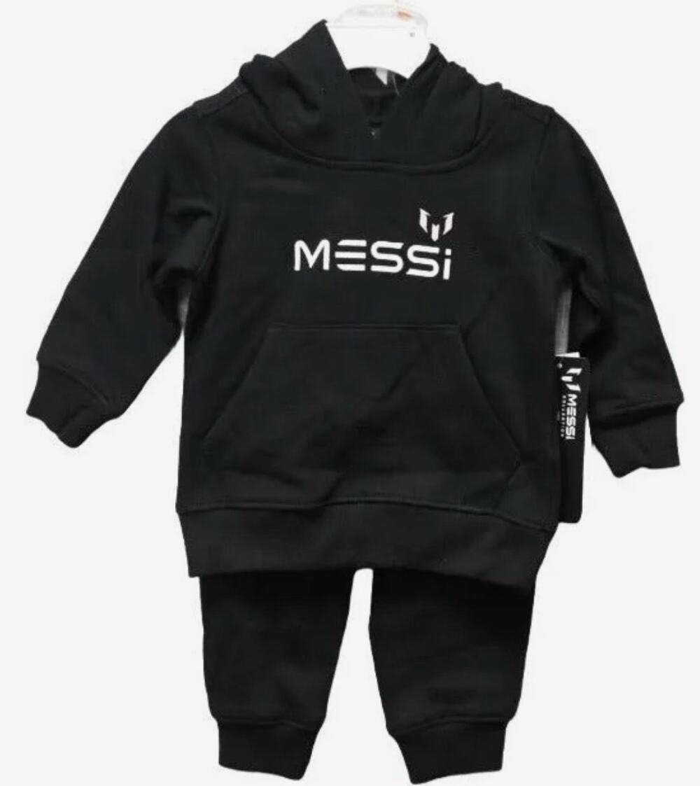 Messi 2-Piece Black Fleece Hoodie & Cuffed Pants Set 18M Cotton Blend